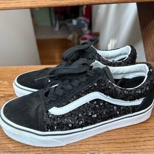 Black sequin Vans Old Skool sneakers shoes  6.5 #skateboarding glitz party fancy